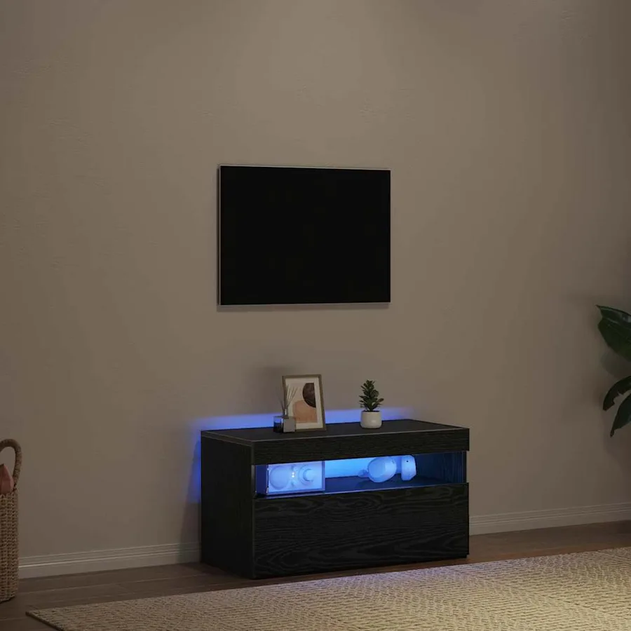 Meuble TV avec LED Chêne noir 75 x 35 x 40 cm Bois d'ingénierie - 4