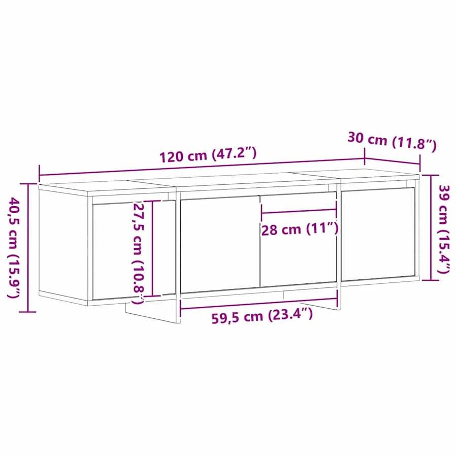 Meuble TV Chêne noir 120 x 30 x 40,5 cm Bois d'ingénierie - 13