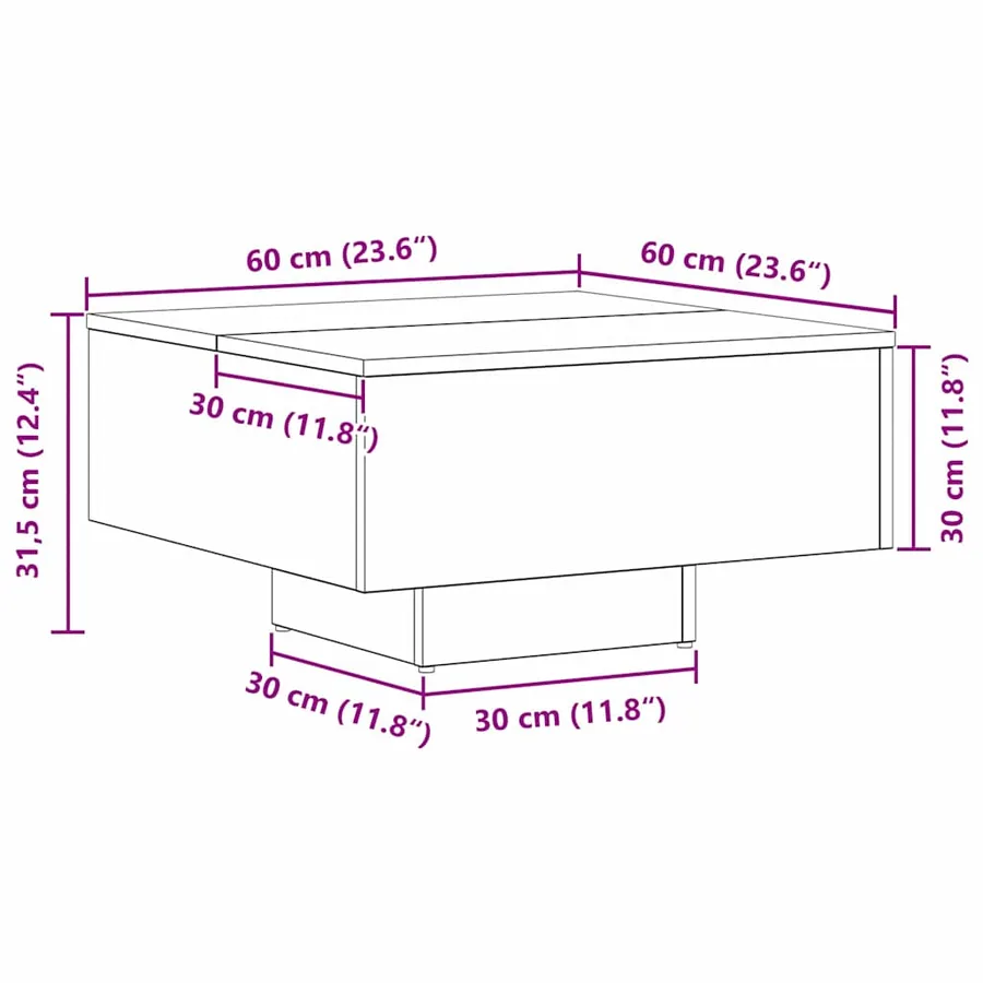 Table basse Chêne noir 60 x 60 x 31,5 cm Bois d'ingénierie - 10