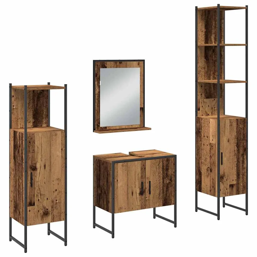 Ensemble de mobilier de salle de bain avec porte 4 pcs Marron - 2