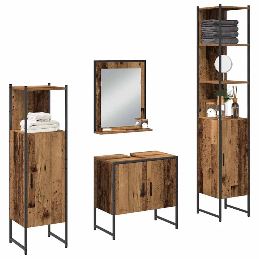 Ensemble de mobilier de salle de bain avec porte 4 pcs Marron - 3