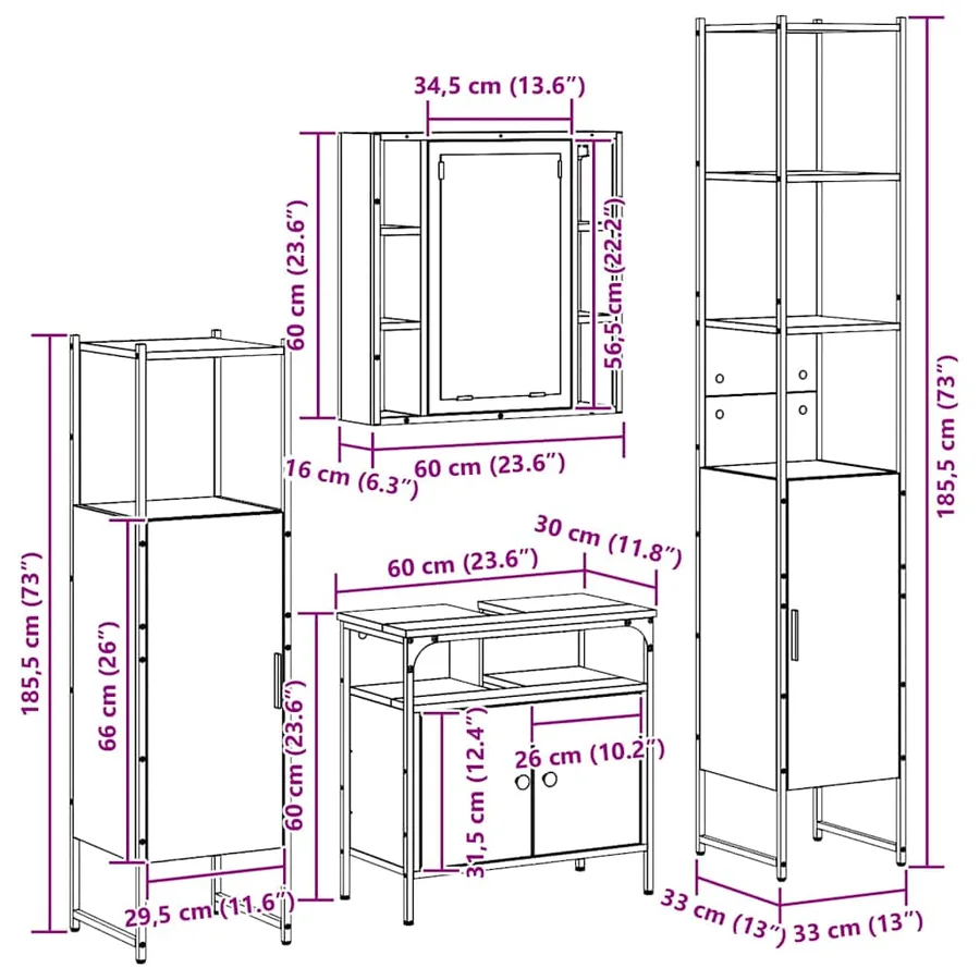 Ensemble de mobilier de salle de bain 4 pcs Bois Ancien - 16