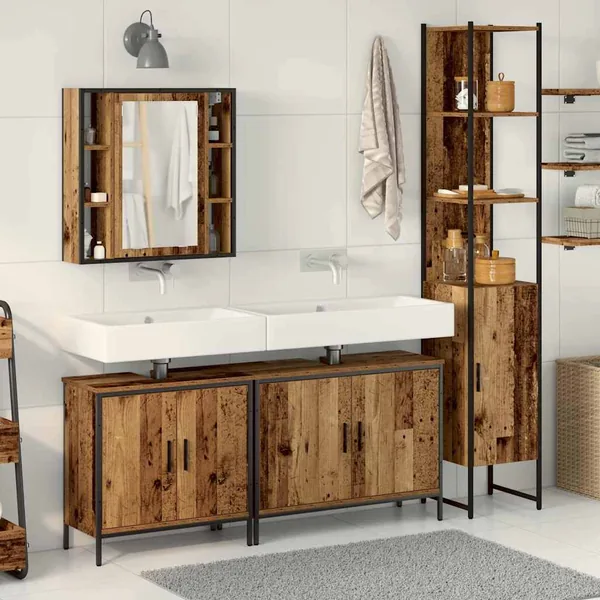 Ensemble de mobilier de salle de bain avec étagère 4 pcs Marron