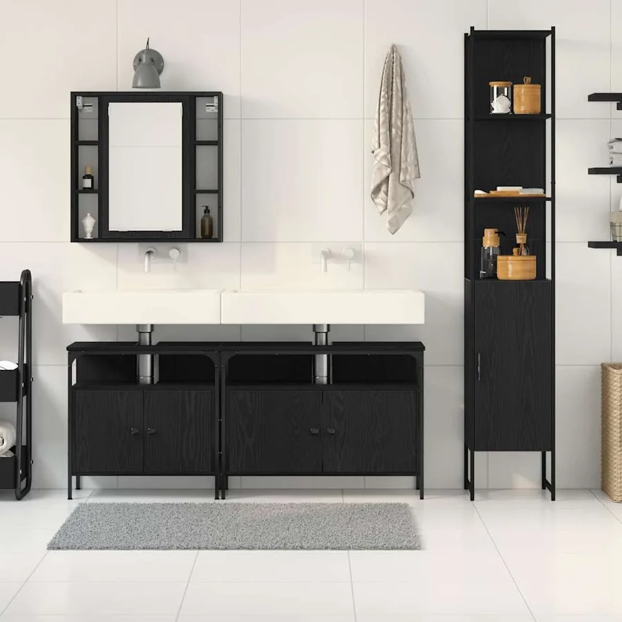 Ensemble de mobilier de salle de bain 4 pcs Chêne noir - 4