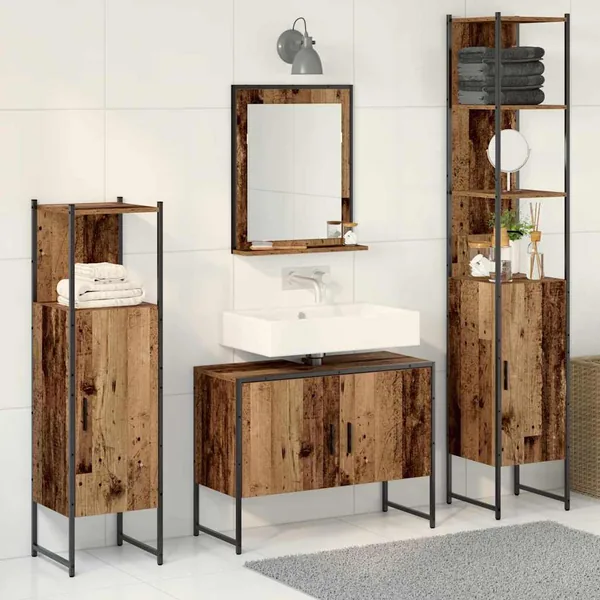 Ensemble de mobilier de salle de bain avec étagère 4 pcs Marron