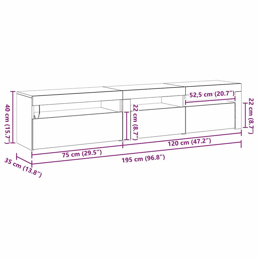 Meuble TV 2 pcs Chêne noir 195 x 35 x 40 cm Bois d'ingénierie - 16