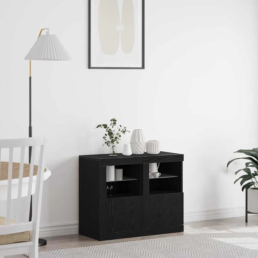 Buffet LED 2 pcs Chêne noir 41 x 37 x 67 cm Bois d'ingénierie