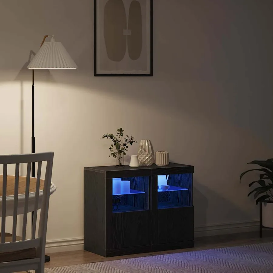 Buffet LED 2 pcs Chêne noir 41 x 37 x 67 cm Bois d'ingénierie - 5