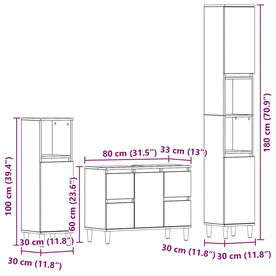 Ensemble de mobilier de salle de bain 3 pcs Chêne noir - 16