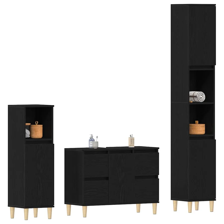 Ensemble de mobilier de salle de bain 3 pcs Chêne noir - 3