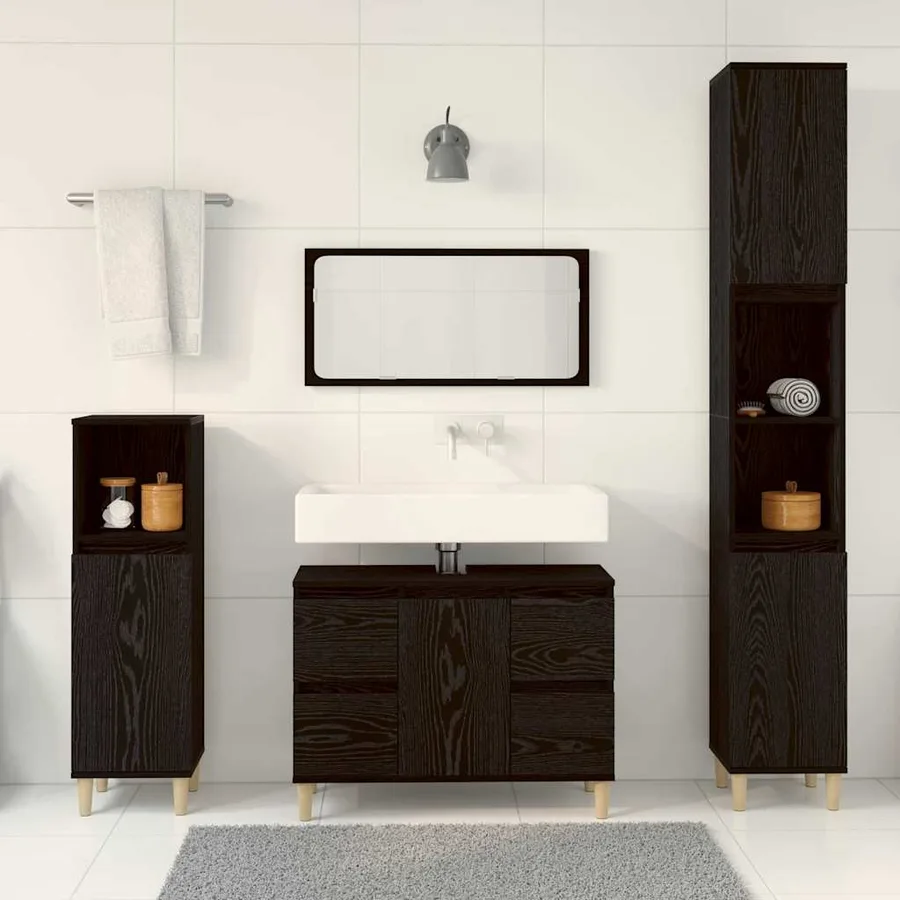 Ensemble de mobilier de salle de bain 3 pcs Chêne noir - 4