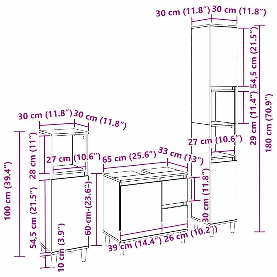Ensemble de mobilier de salle de bain 3 pcs Chêne noir - 15