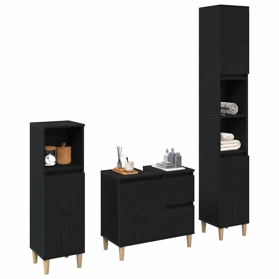 Ensemble de mobilier de salle de bain 3 pcs Chêne noir - 3
