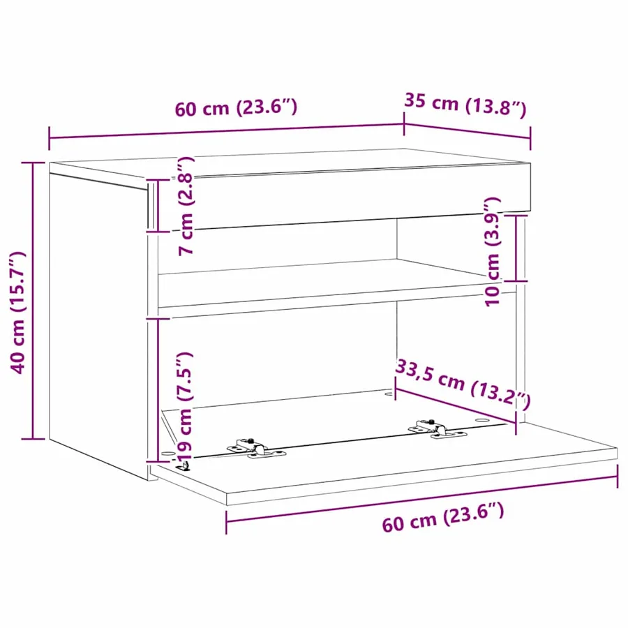 Meuble TV avec LED Chêne noir 60 x 35 x 40 cm Bois d'ingénierie - 20
