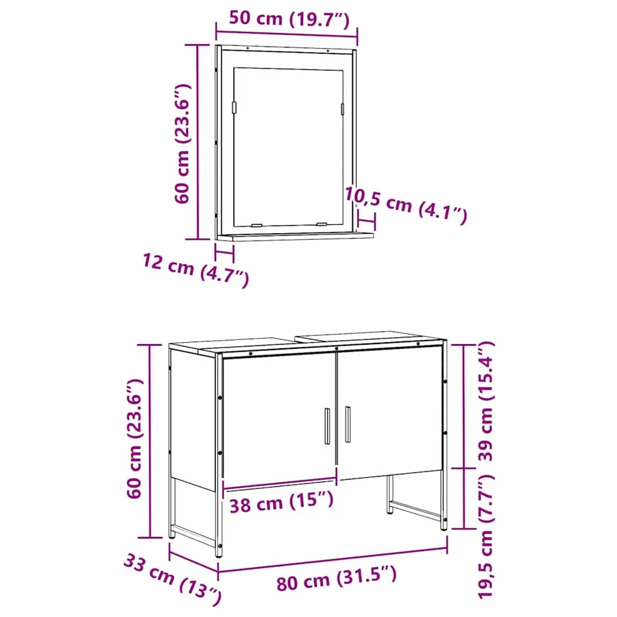 Ensemble de mobilier de salle de bain Montage mural 2 pcs Noir - 13