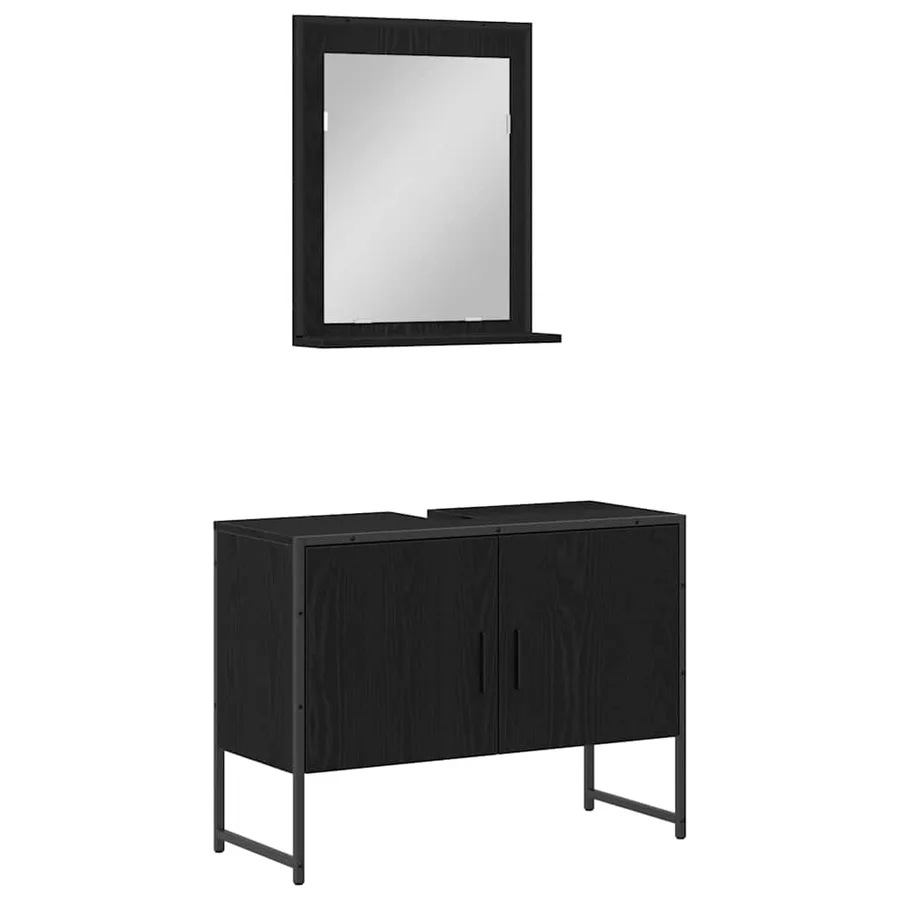 Ensemble de mobilier de salle de bain Montage mural 2 pcs Noir - 2