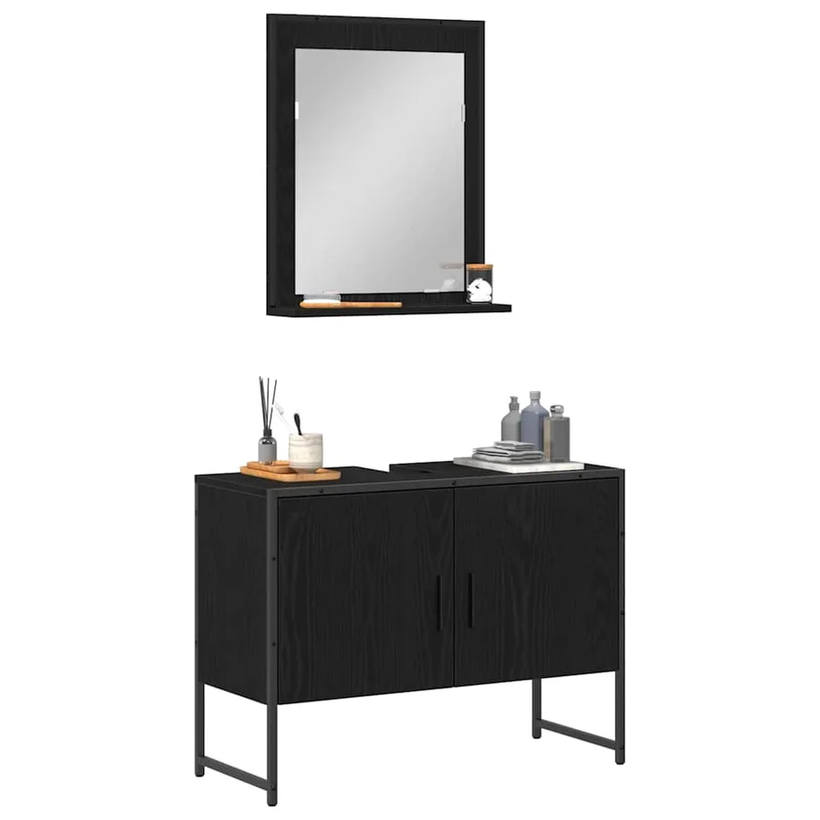 Ensemble de mobilier de salle de bain Montage mural 2 pcs Noir - 3