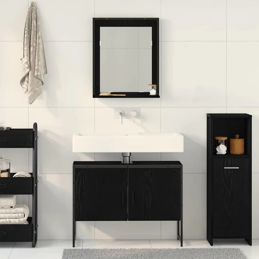 Ensemble de mobilier de salle de bain Montage mural 2 pcs Noir - 4