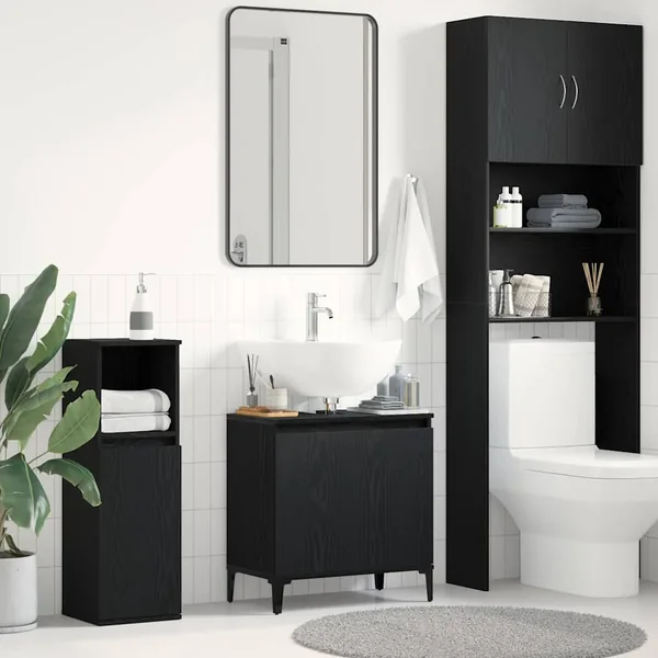 Meuble de Lavabo de Salle de Bain Chêne noir 58 x 33 x 60 cm