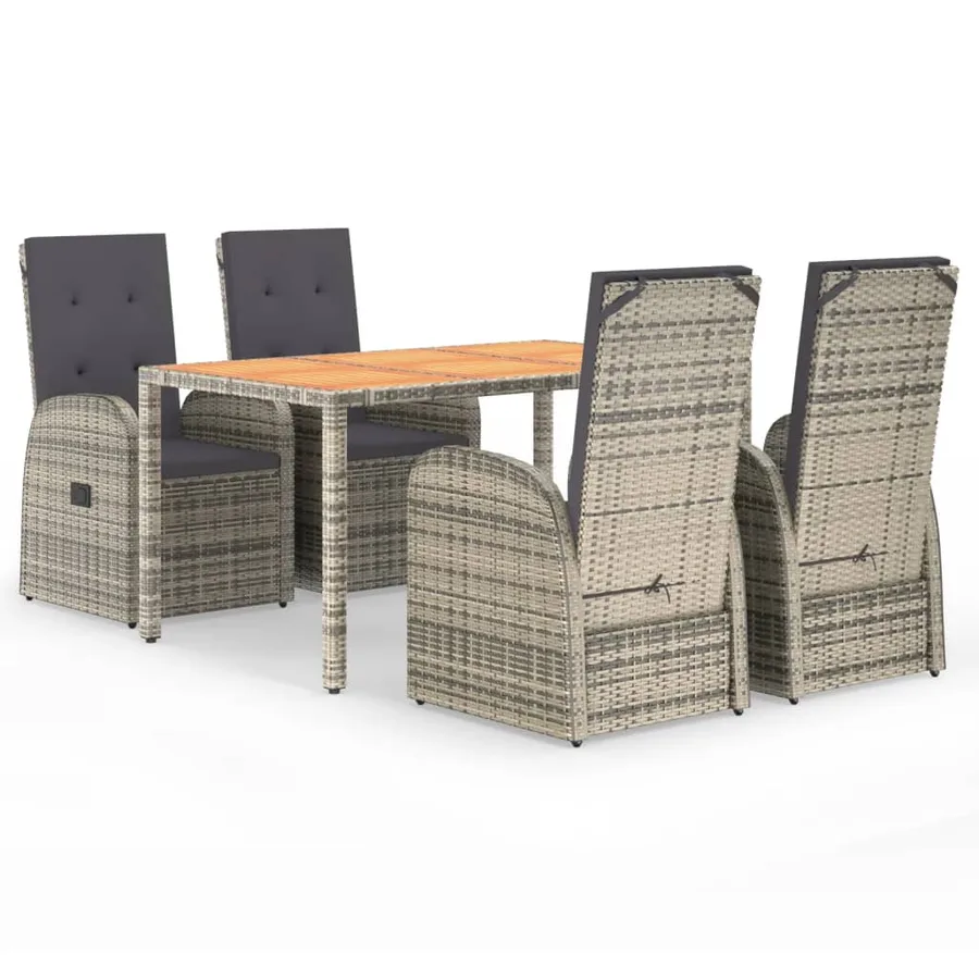 Ensemble à manger de jardin 5 pcs coussins gris résine tressée - 2