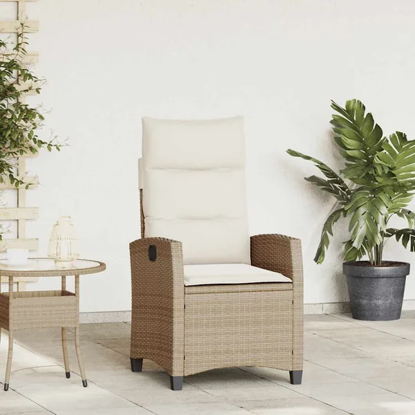 Chaise de jardin inclinable et table d'appoint beige polyrotin