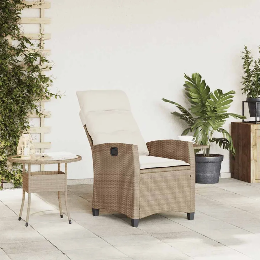 Chaise de jardin inclinable et table d'appoint beige polyrotin - 3