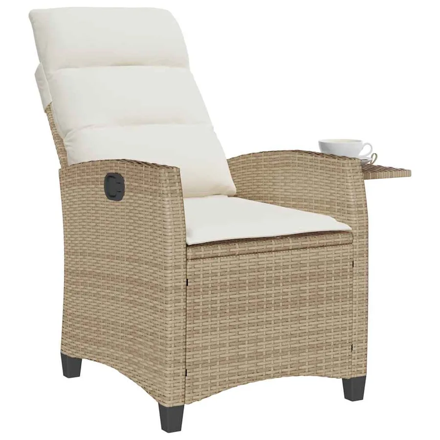 Chaise de jardin inclinable et table d'appoint beige polyrotin - 4