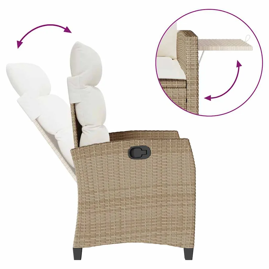 Chaise de jardin inclinable et table d'appoint beige polyrotin - 8