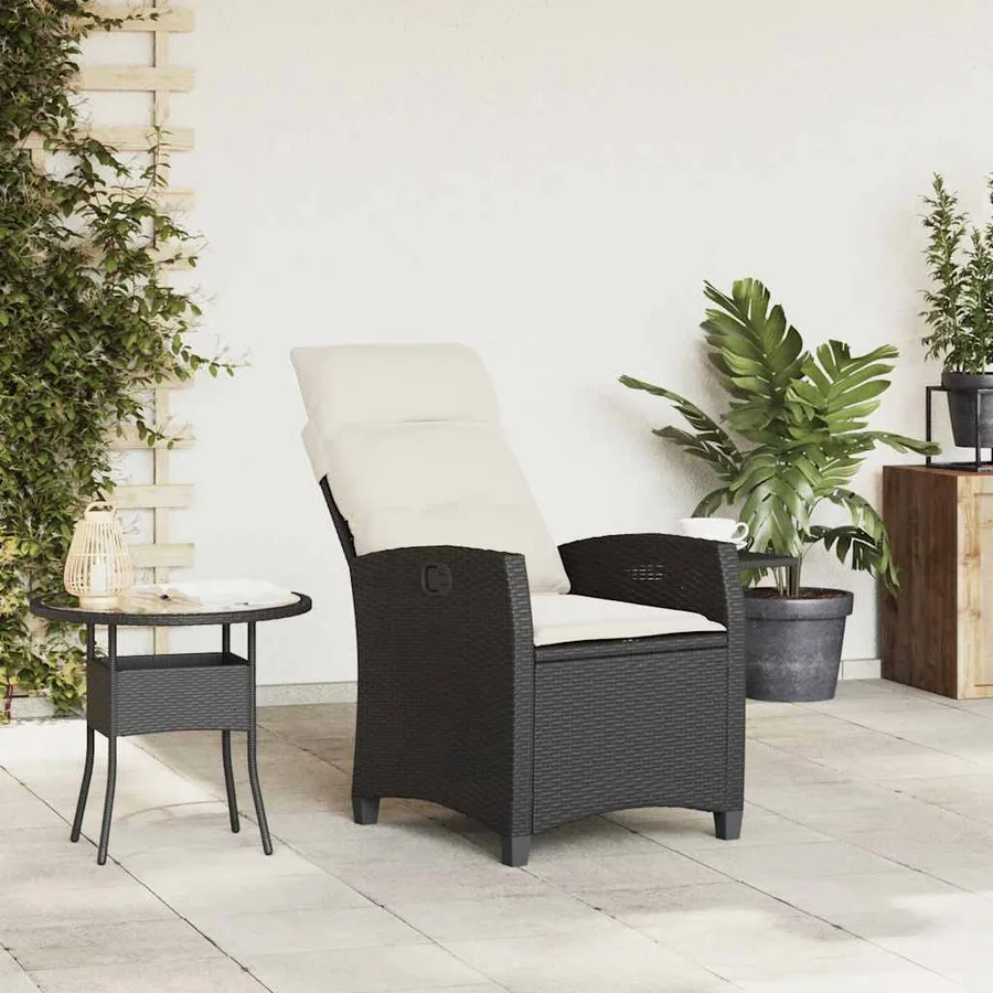 Chaise de jardin inclinable avec table d'appoint noir polyrotin - 3