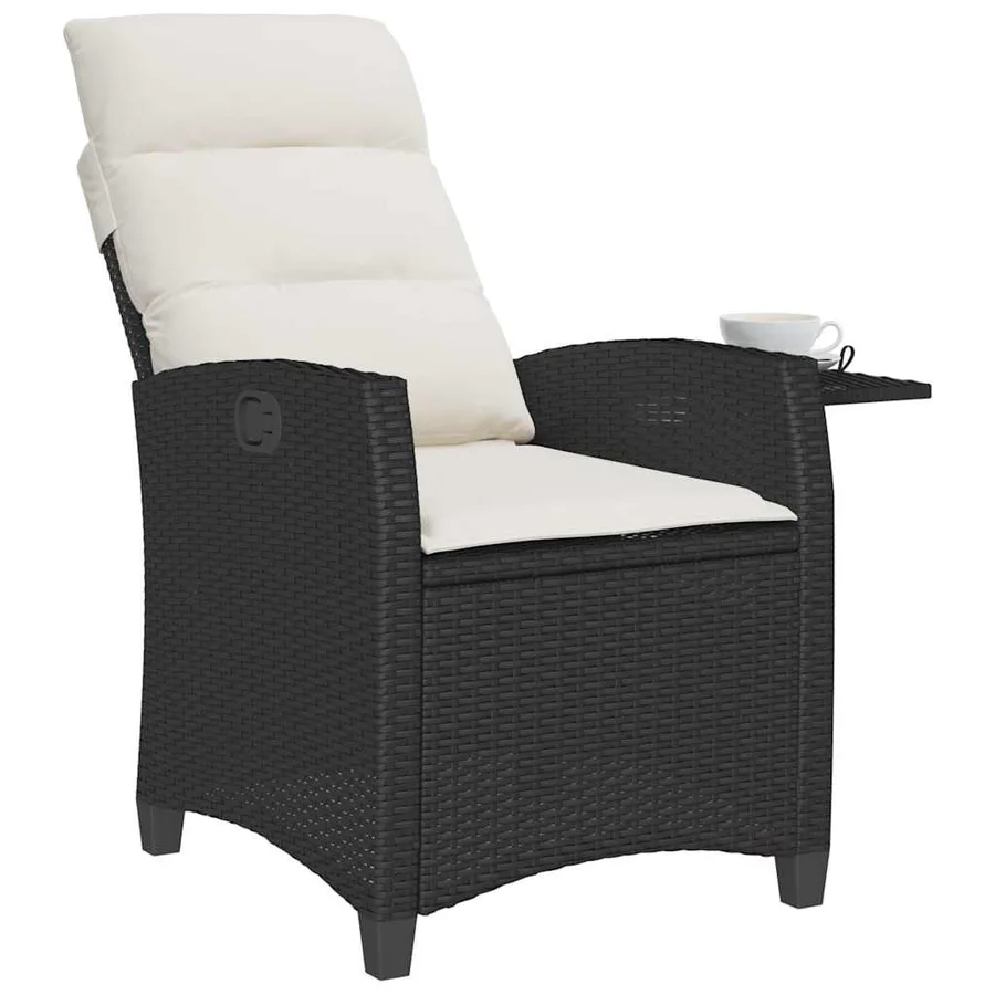 Chaise de jardin inclinable avec table d'appoint noir polyrotin - 4