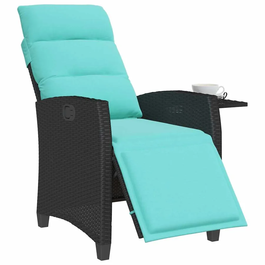 Chaise de jardin inclinable avec table d'appoint noir polyrotin - 3