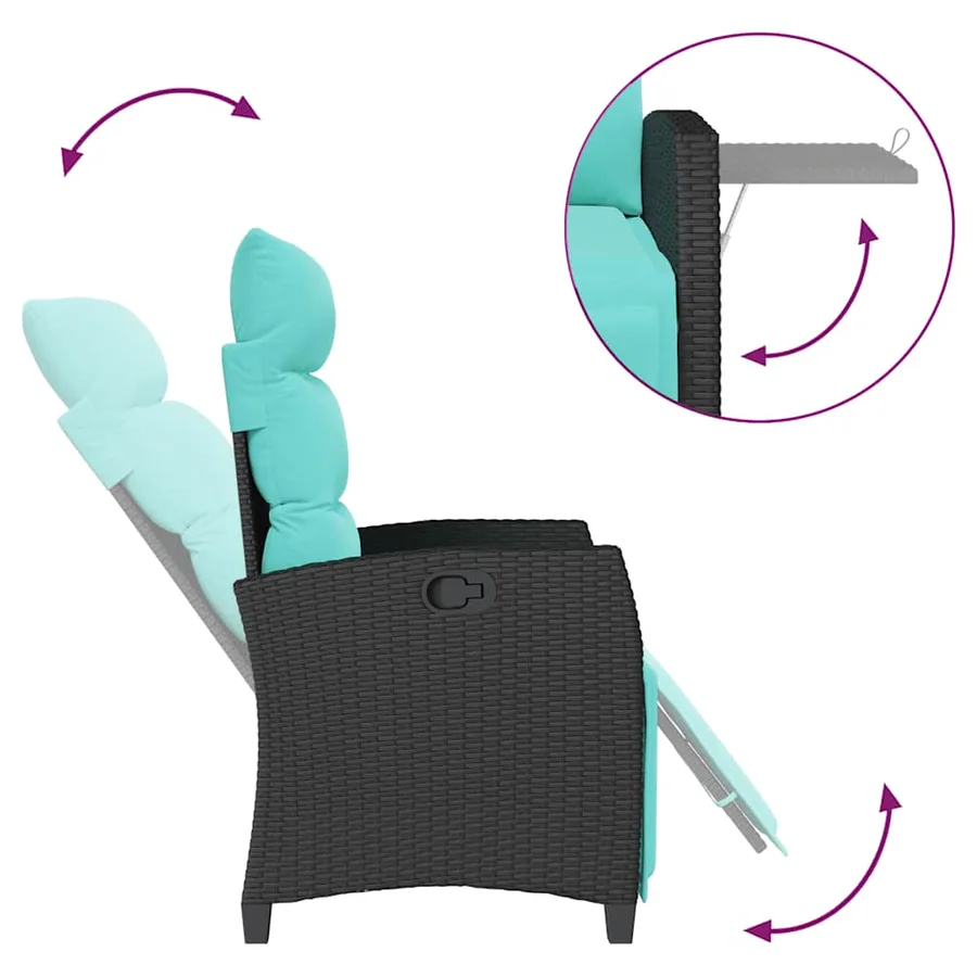 Chaise de jardin inclinable avec table d'appoint noir polyrotin - 7