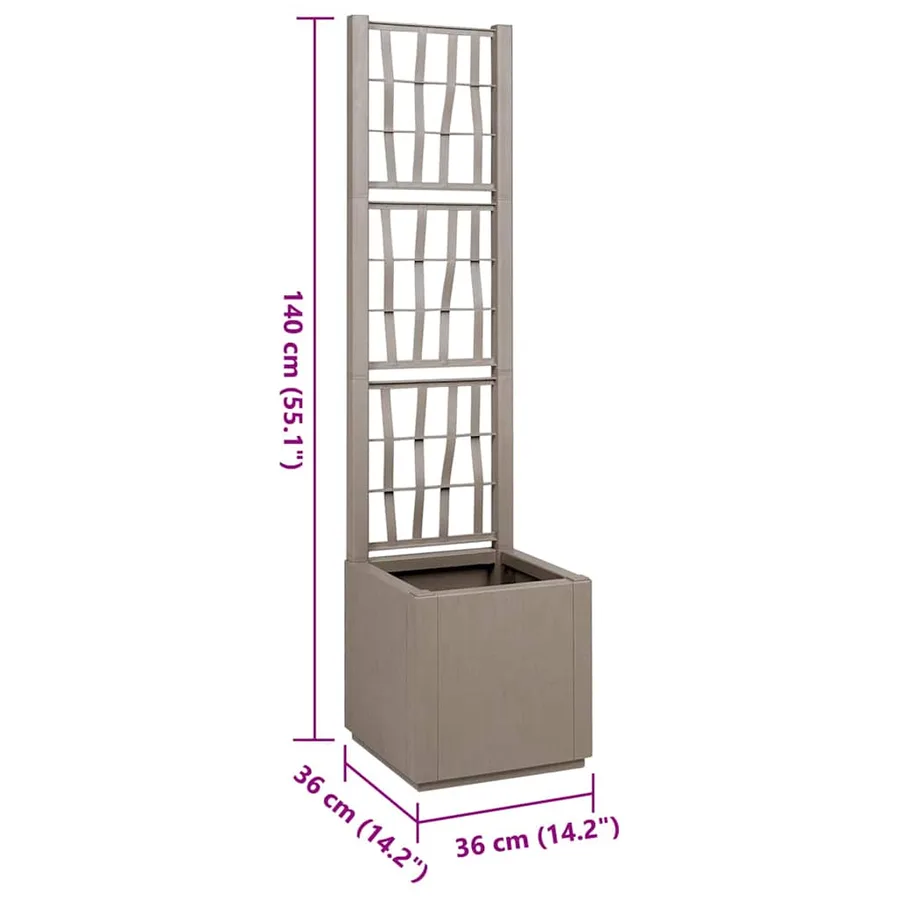 Bac à fleurs avec Treillis Marron Clair 36 x 36 x 140 cm PP - 9