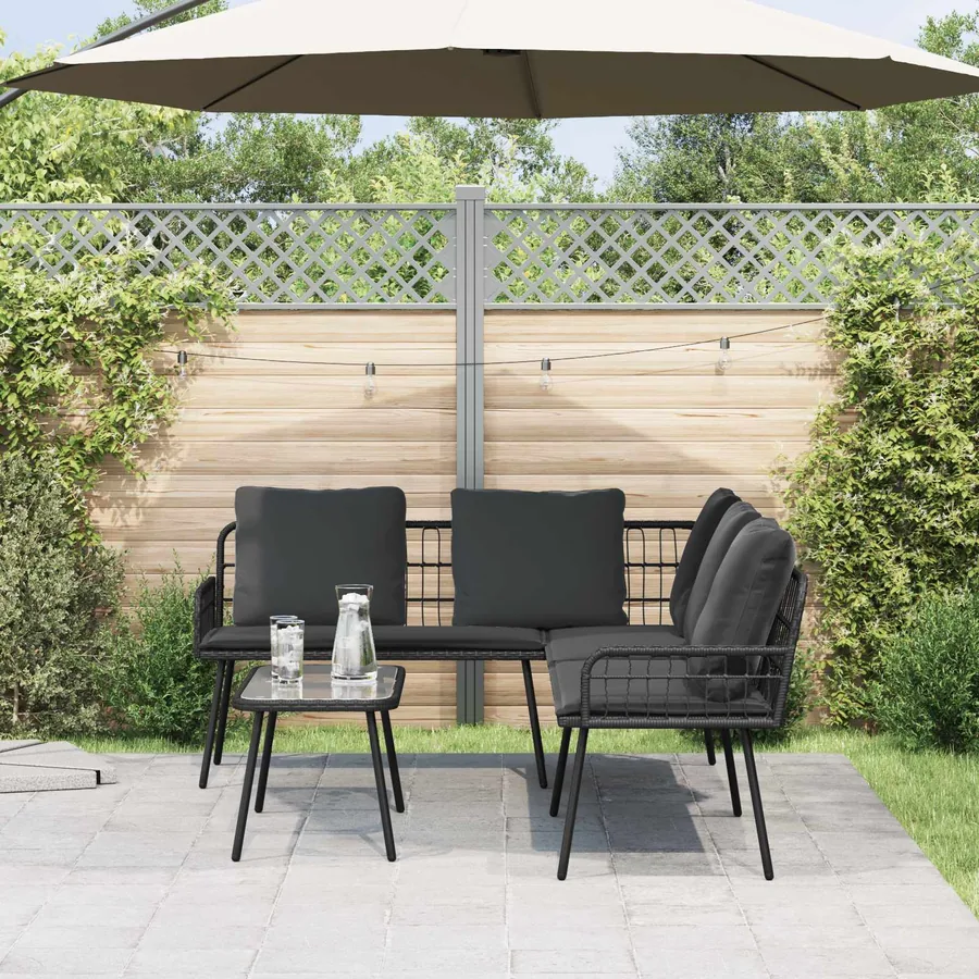 Ensemble de canapé de jardin avec coussin 2 pcs Noir polyrotin