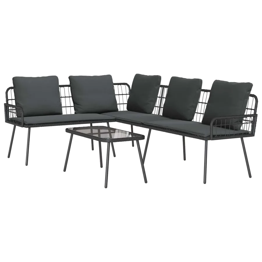 Ensemble de canapé de jardin avec coussin 2 pcs Noir polyrotin - 2
