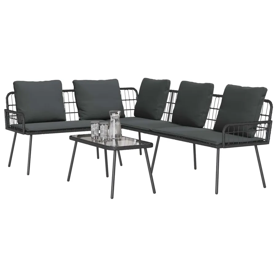 Ensemble de canapé de jardin avec coussin 2 pcs Noir polyrotin - 3