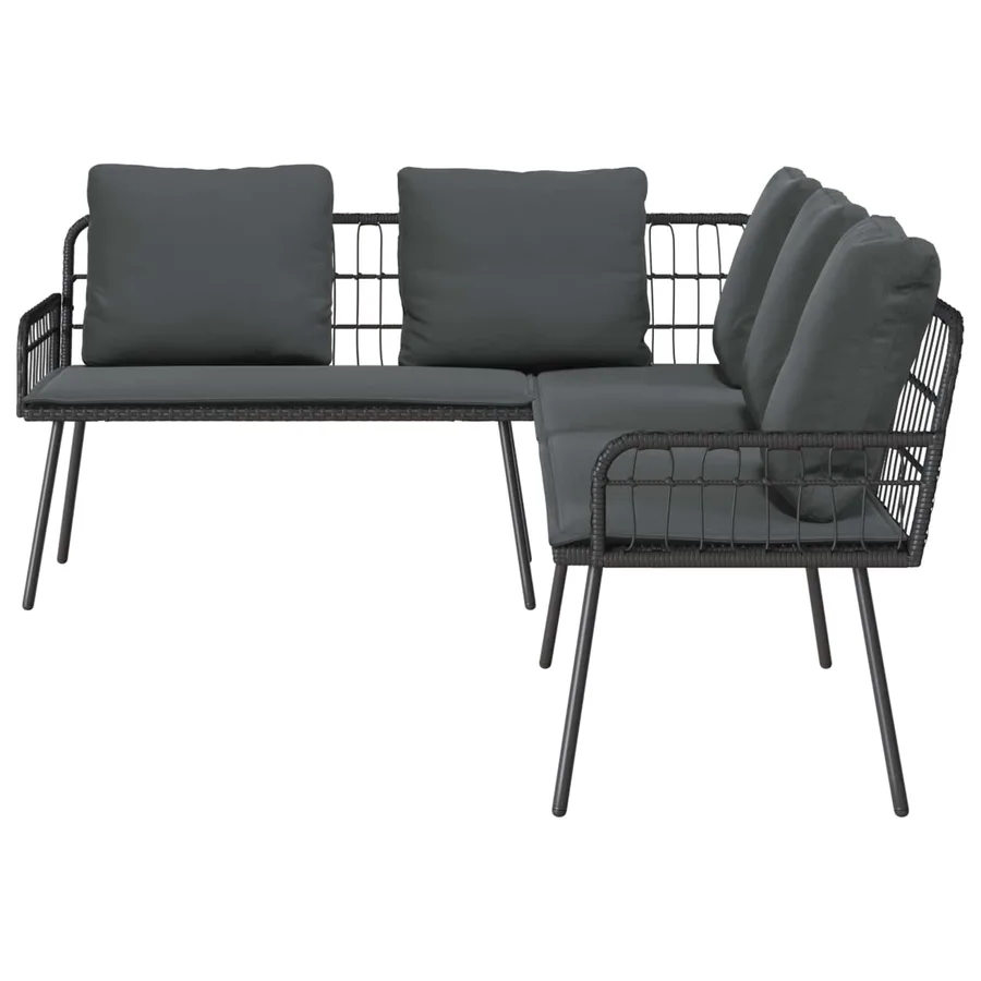 Ensemble de canapé de jardin avec coussin 2 pcs Noir polyrotin - 4