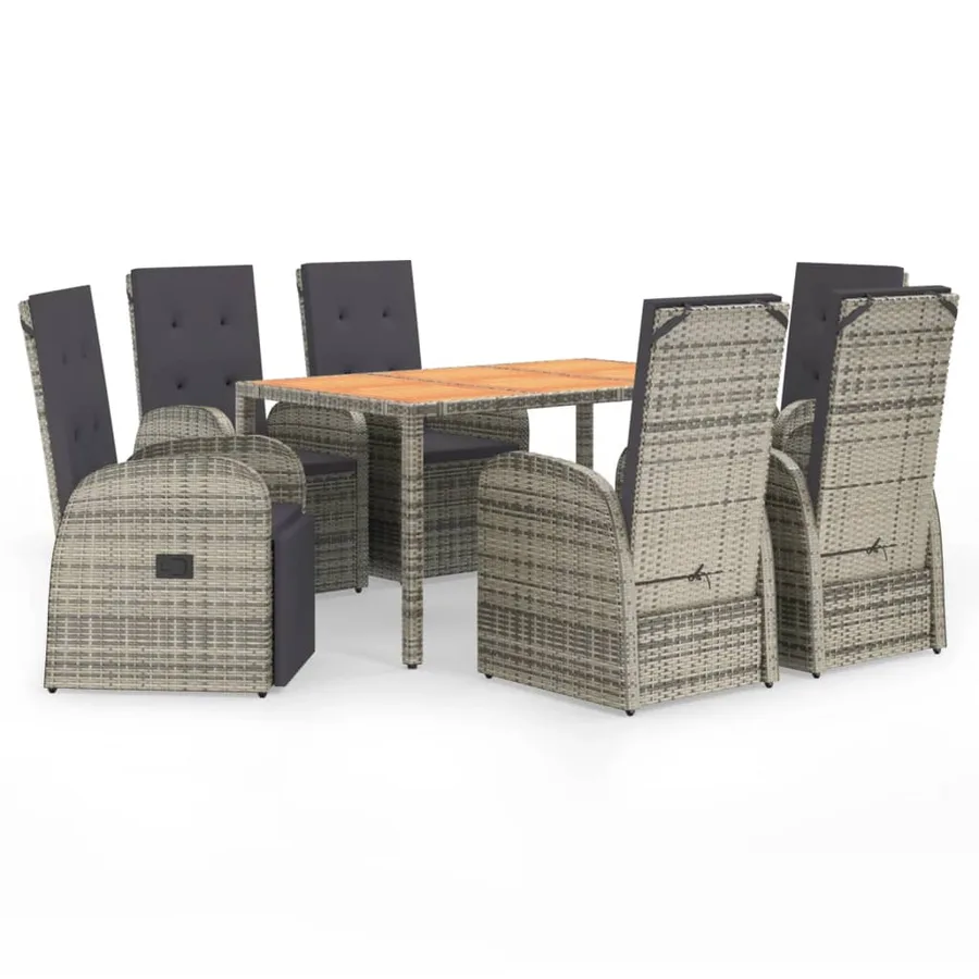 Ensemble à manger de jardin et coussins 7 pcs gris rotin - 2