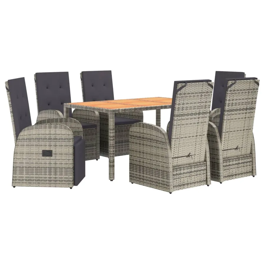 Ensemble à manger de jardin et coussins 7 pcs gris rotin - 3