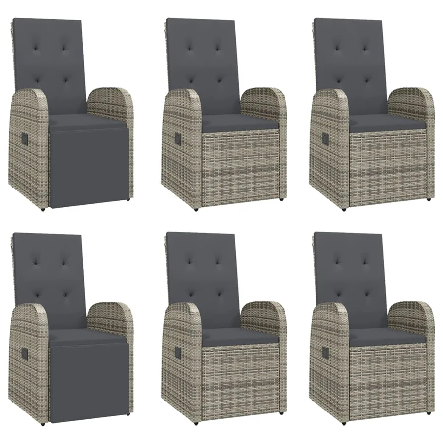 Ensemble à manger de jardin et coussins 7 pcs gris rotin - 4