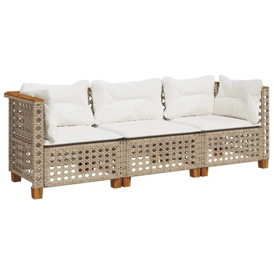 Canapé de jardin avec coussins 3 places beige résine tressée - 2