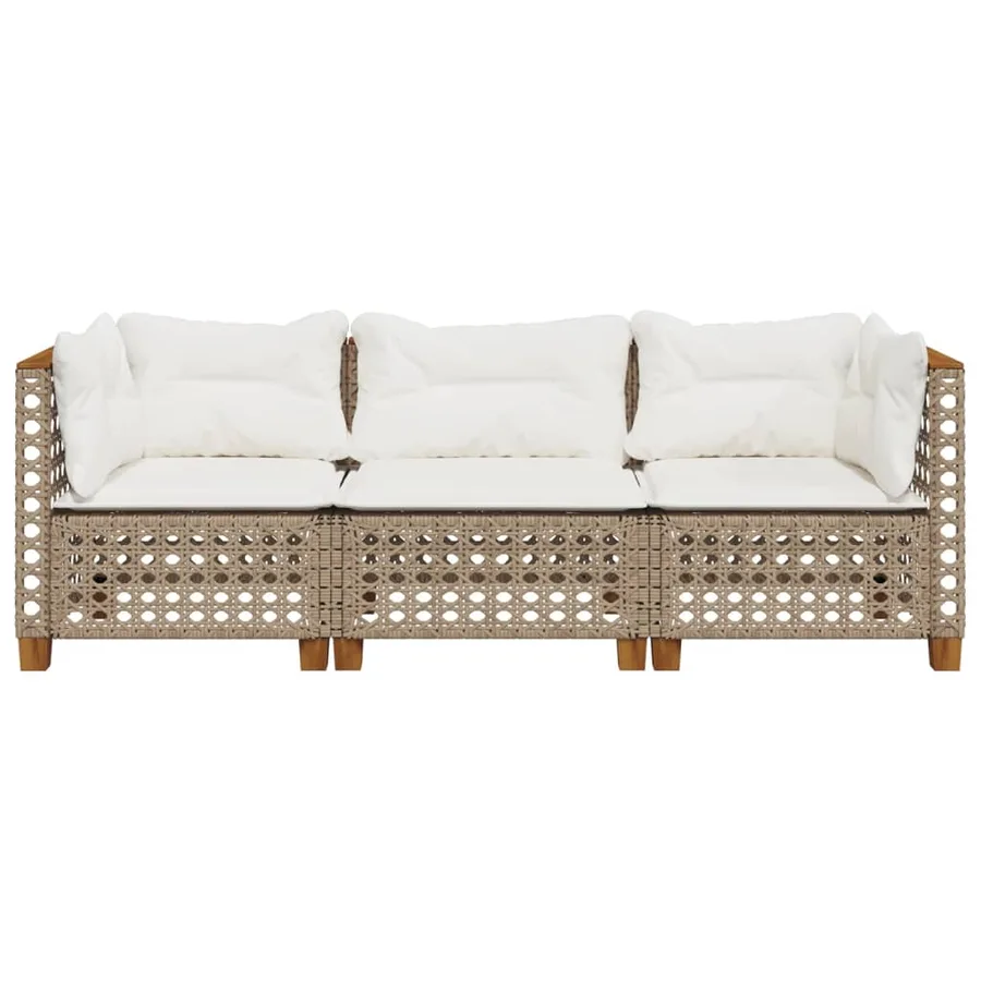 Canapé de jardin avec coussins 3 places beige résine tressée - 4
