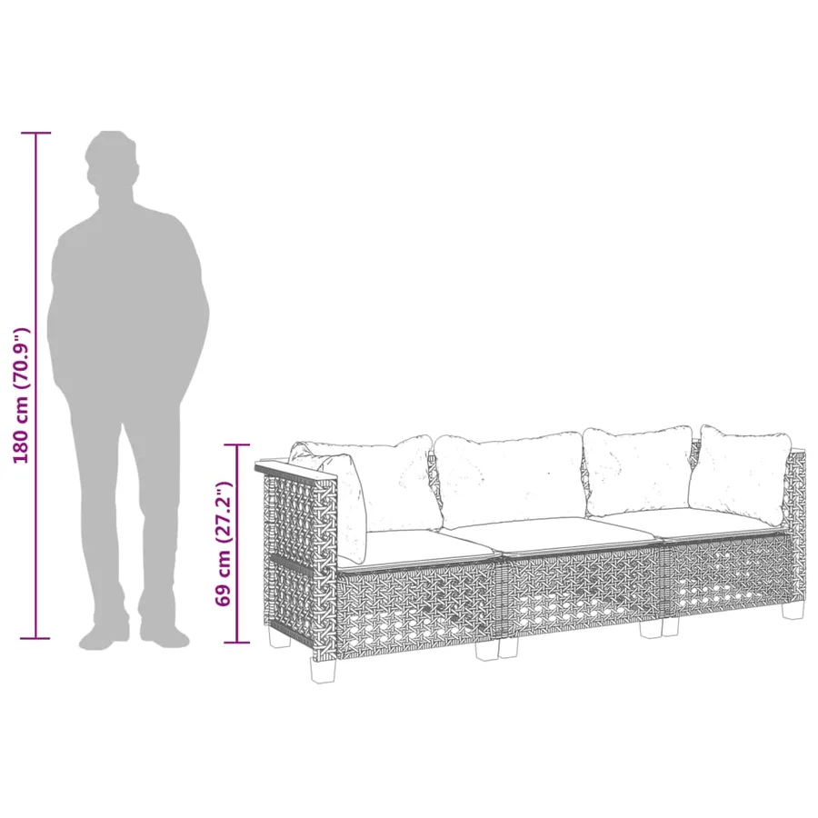 Canapé de jardin avec coussins 3 places beige résine tressée - 9