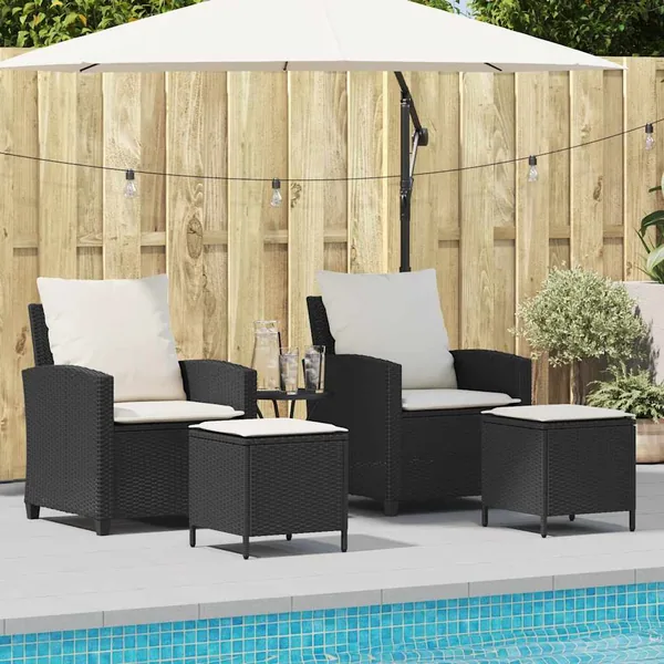 Ensemble de canapé de jardin 4 pcs avec coussins noir résine tressée