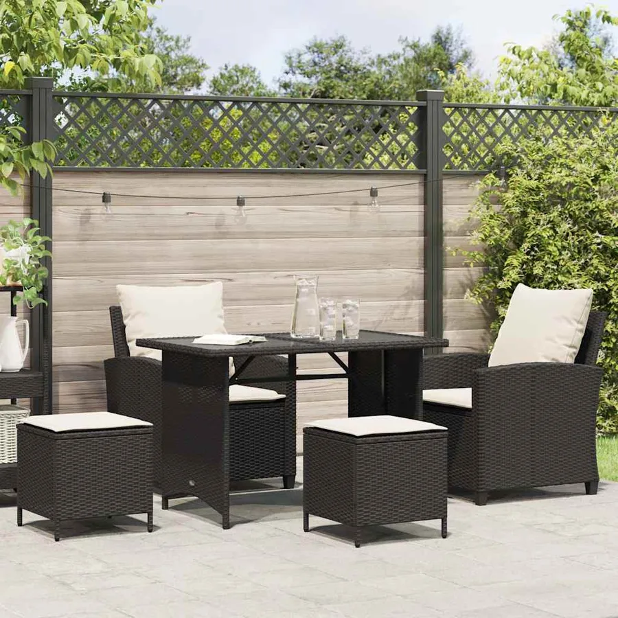 Ensemble de canapé de jardin 4 pcs avec coussins noir résine tressée - 3