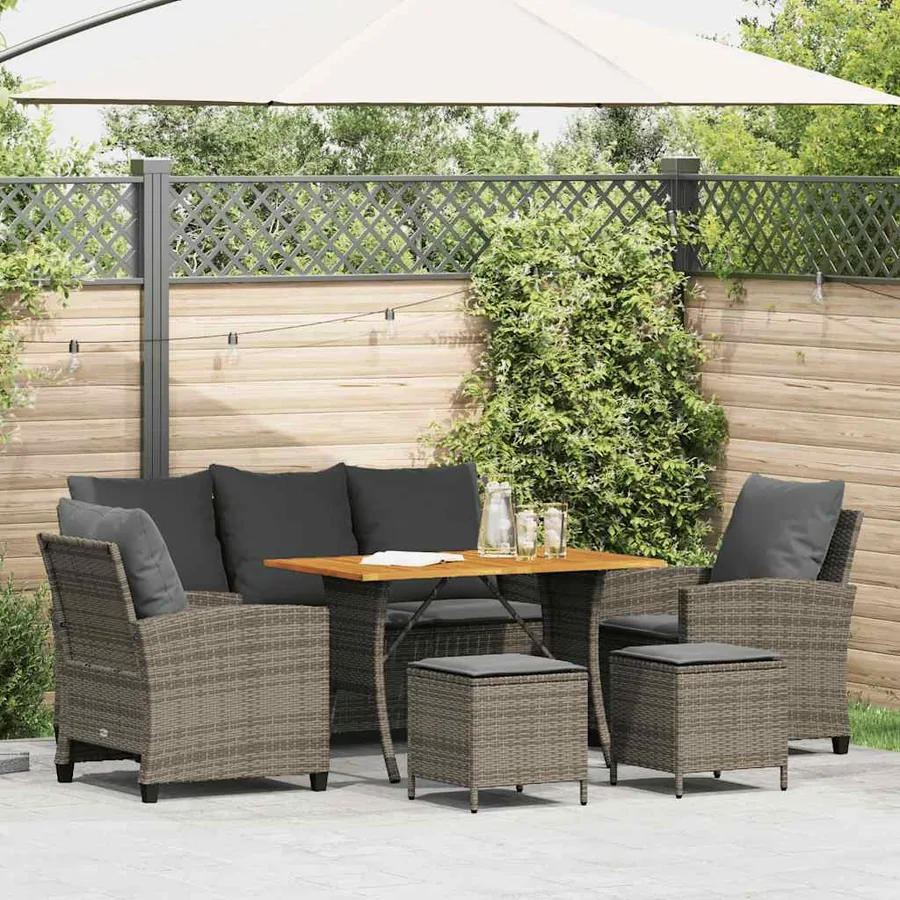 Ensemble de canapé de jardin 6 pcs avec coussins gris résine tressée
