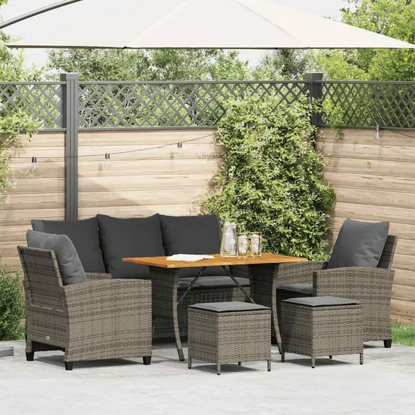 Ensemble de canapé de jardin 6 pcs avec coussins gris résine tressée