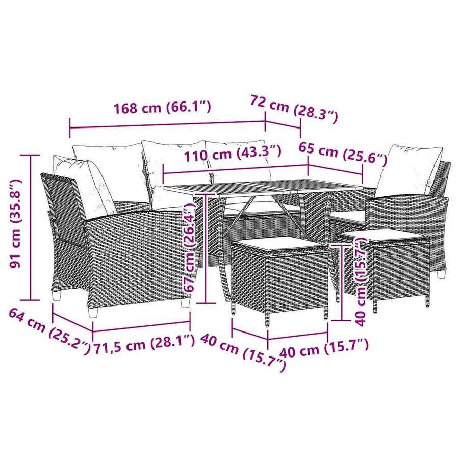 Ensemble de canapé de jardin 6 pcs avec coussins gris résine tressée - 12