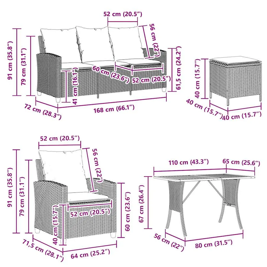 Ensemble de canapé de jardin 6 pcs avec coussins gris résine tressée - 13