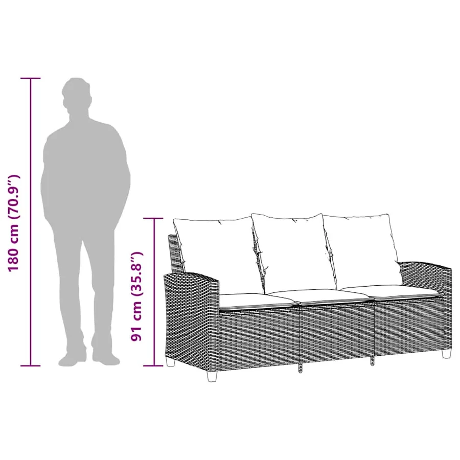Ensemble de canapé de jardin 6 pcs avec coussins gris résine tressée - 14